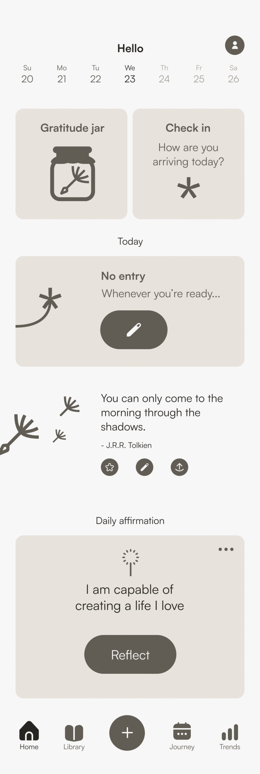 Wireframe screen of homepage of the app Still*