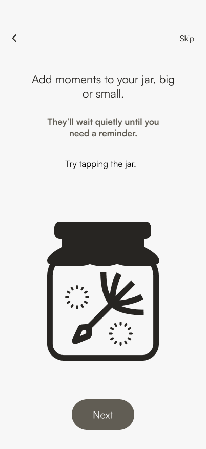 Onboarding screen 5, showcasing gratitude jar feature