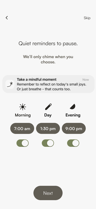 Onboarding screen 6, decide on notification permission