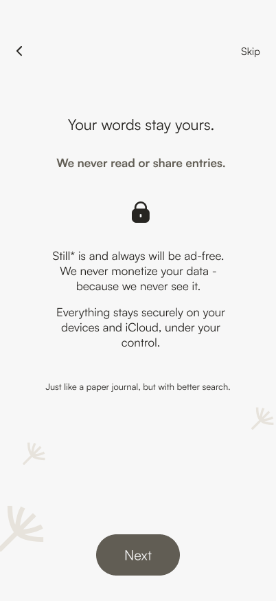 Onboarding screen 7, privacy notice