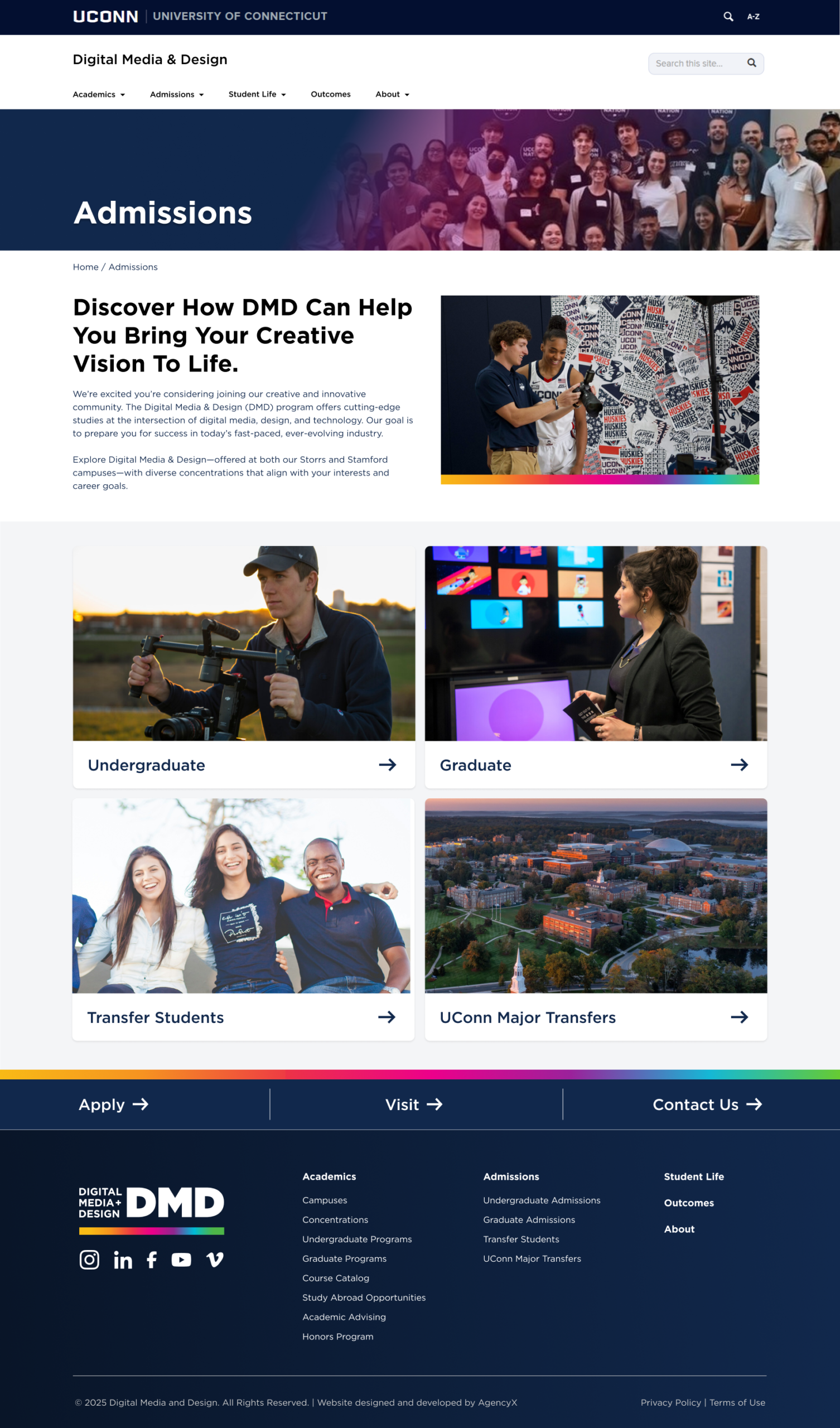 Admissions page