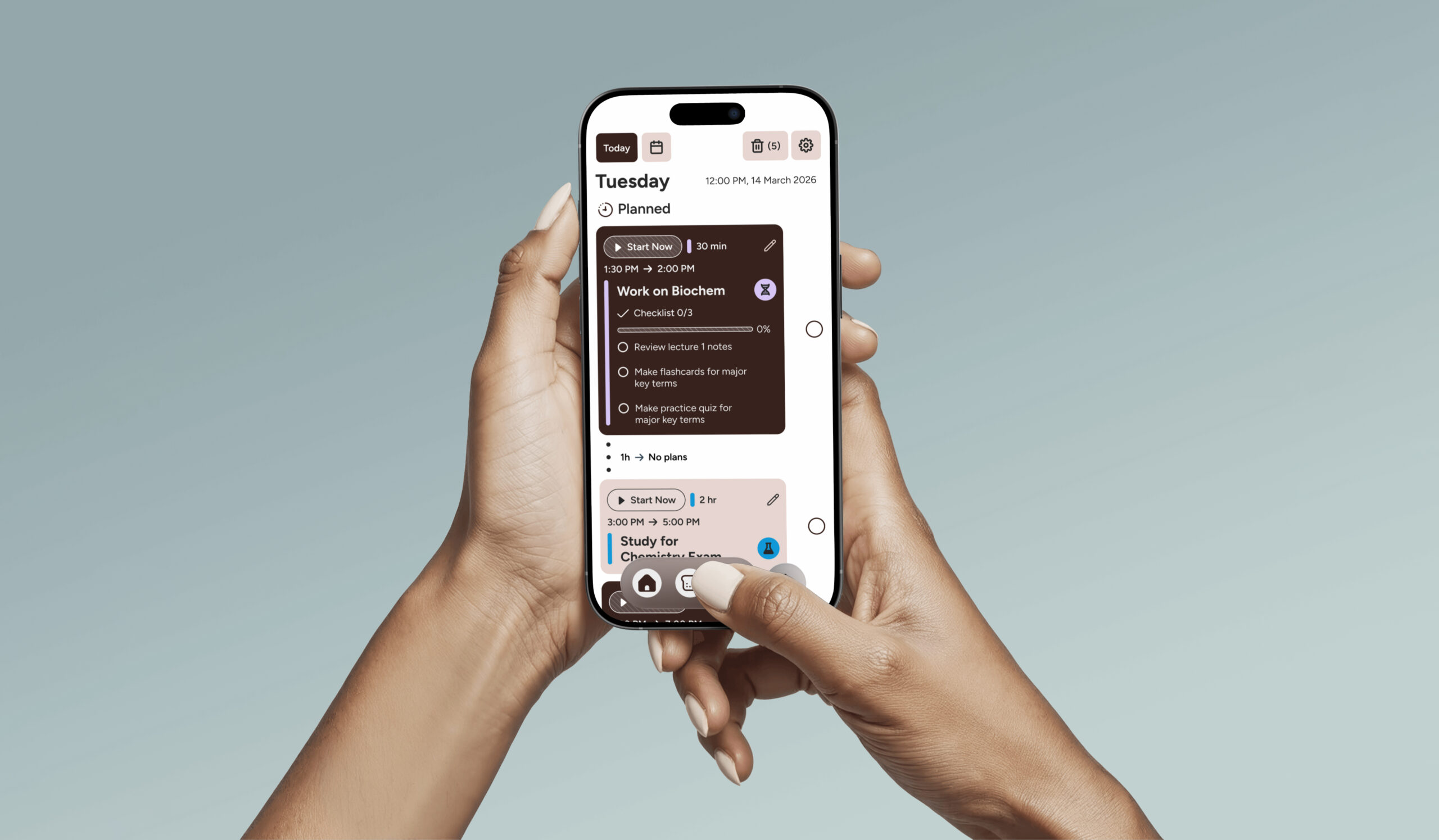 Hand holding a phone screen showcasing the dashboard of TOAST