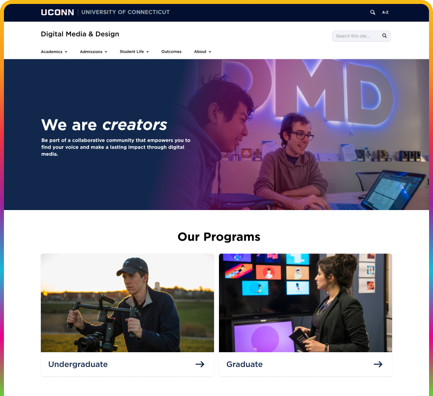 Homepage of uconn dmd website redesign