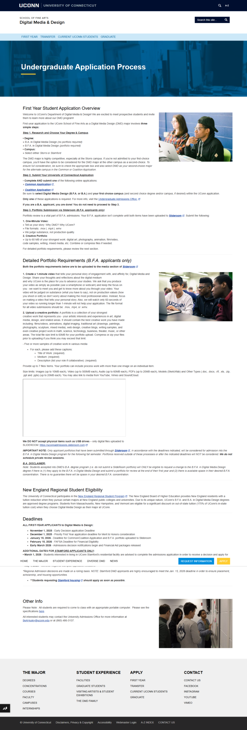 UConn DMD old application web page