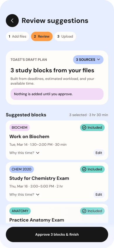 TOAST Documents — Review Suggestions screen